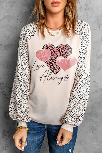 Azura Exchange Love Always Heart Leopard Color Block Top - L