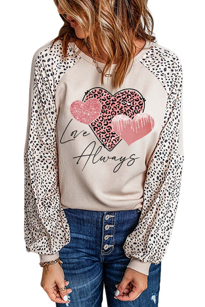 Azura Exchange Love Always Heart Leopard Color Block Top - L