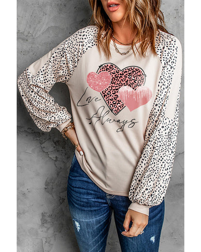 Azura Exchange Love Always Heart Leopard Color Block Top - L