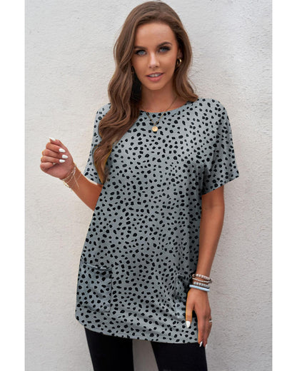 Azura Exchange Leopard Print Tunic Top with Side Pockets - L