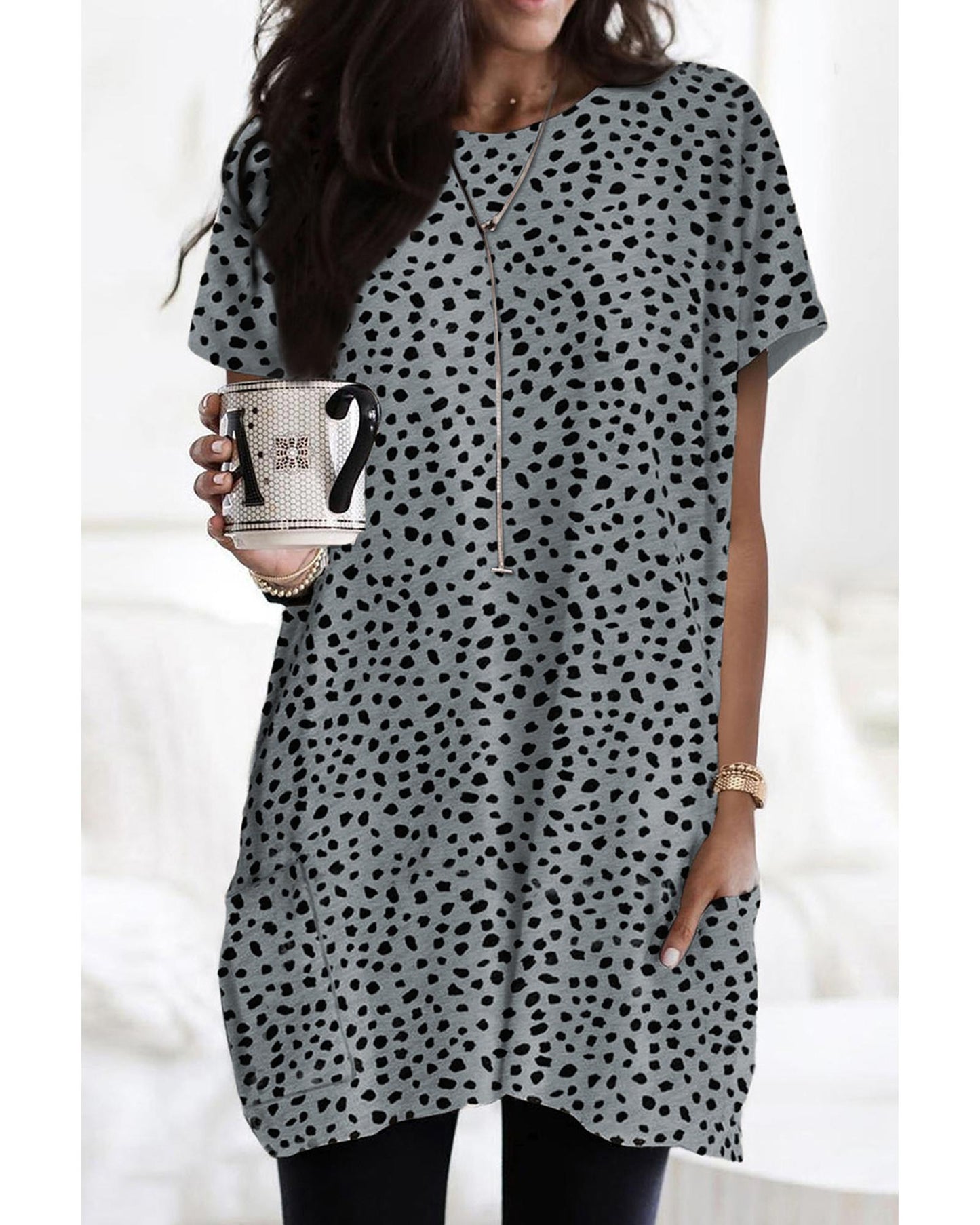 Azura Exchange Leopard Print Tunic Top with Side Pockets - M