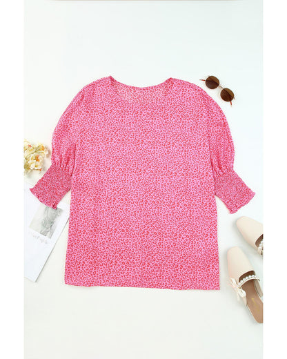 Azura Exchange Leopard Puff Sleeve Blouse - M