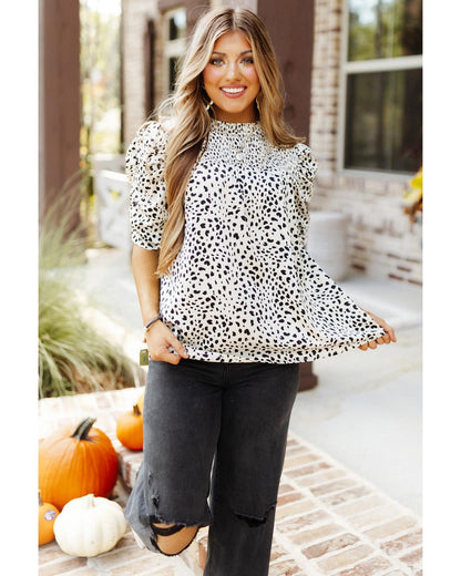 Azura Exchange Bubble Sleeve Blouse with Smocking Detail - M