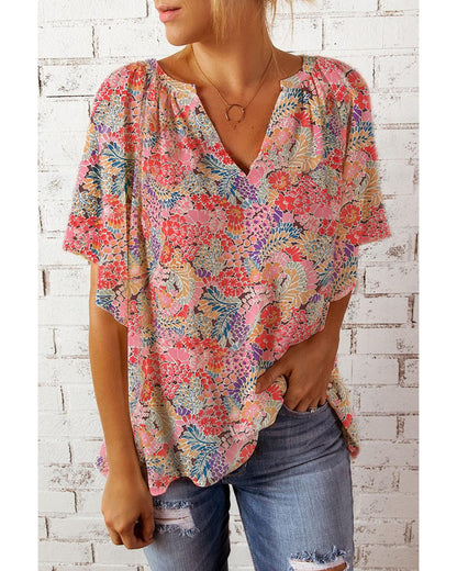 Azura Exchange Gorgeous Floral V-Neck Blouse - M