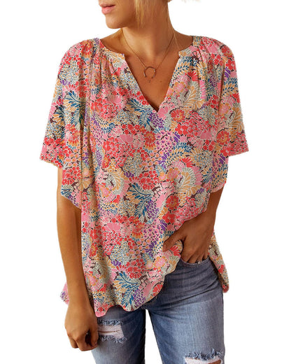 Azura Exchange Gorgeous Floral V-Neck Blouse - M