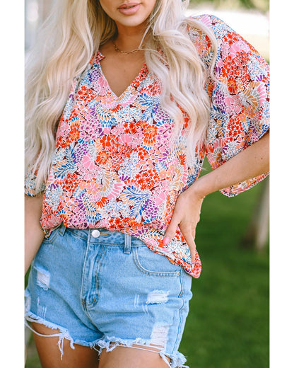 Azura Exchange Gorgeous Floral V-Neck Blouse - M