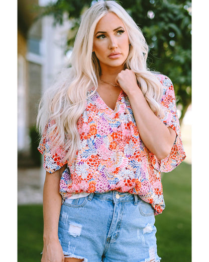 Azura Exchange Gorgeous Floral V-Neck Blouse - M