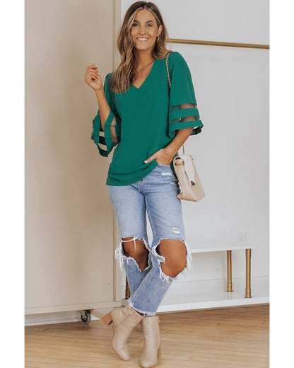 Azura Exchange Flare Sleeve V Neck Loose Blouse - S