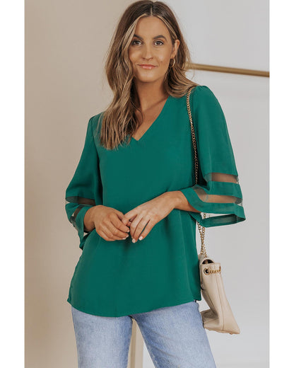 Azura Exchange Flare Sleeve V Neck Loose Blouse - S