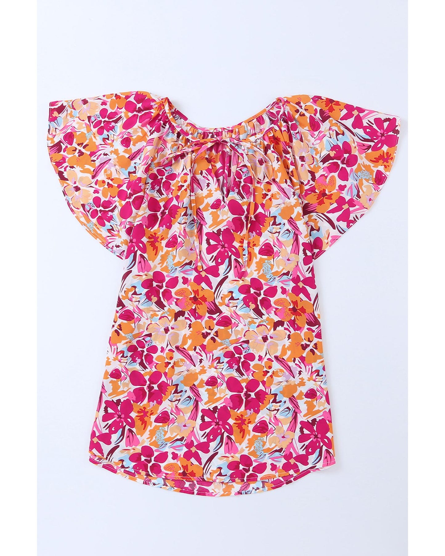 Azura Exchange Floral Print Top with Flutter Sleeves - M