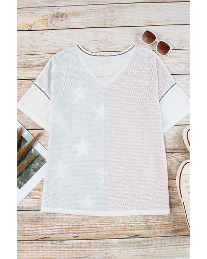 Azura Exchange Striped Star Print Knit Short Sleeve Top - M