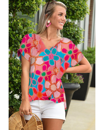 Azura Exchange Abstract Print V Neck Dolman Blouse - M