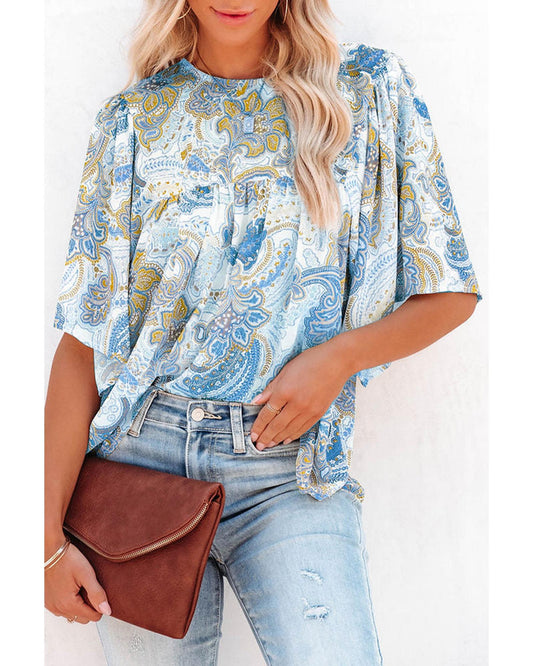 Azura Exchange Paisley Print Wide Sleeves Blouse - L