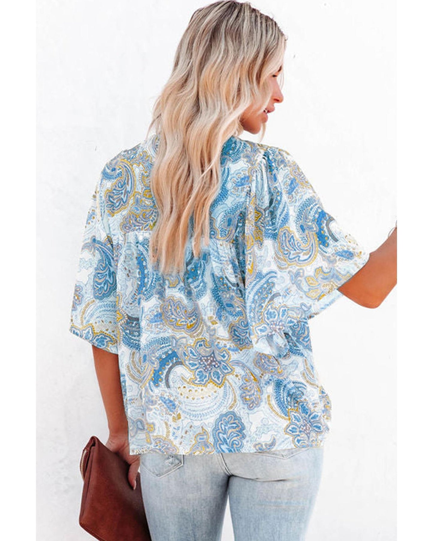 Azura Exchange Paisley Print Wide Sleeves Blouse - L