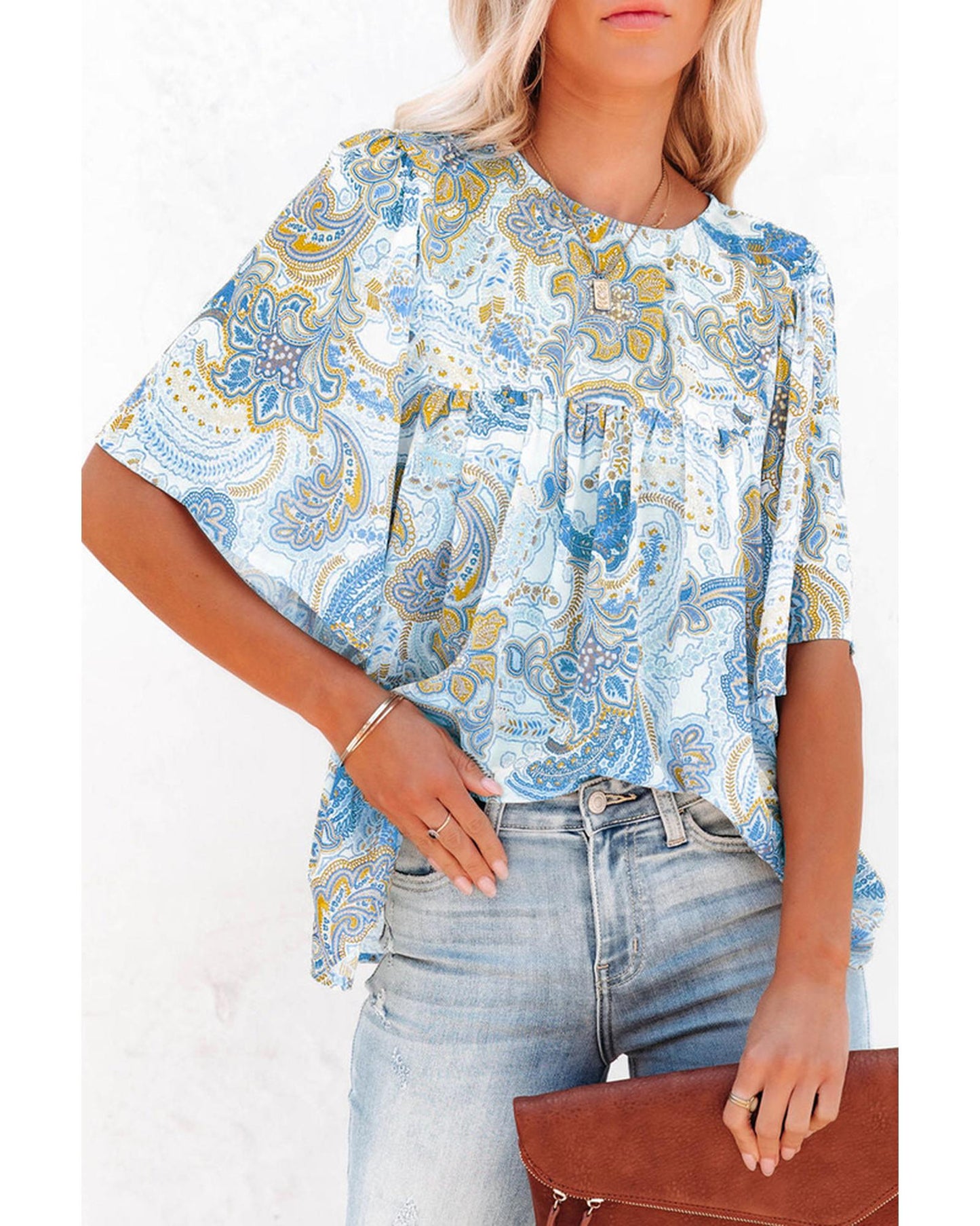 Azura Exchange Paisley Print Wide Sleeves Blouse - L