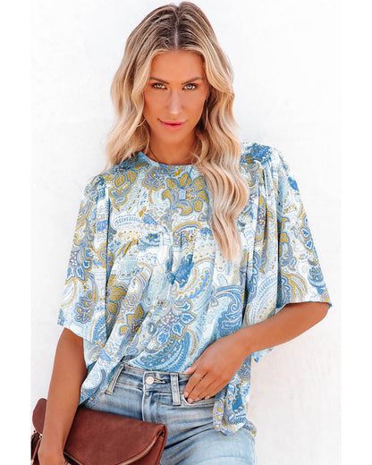 Azura Exchange Paisley Print Wide Sleeves Blouse - M