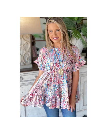 Azura Exchange Floral Print Ruffle Sleeve Top - L