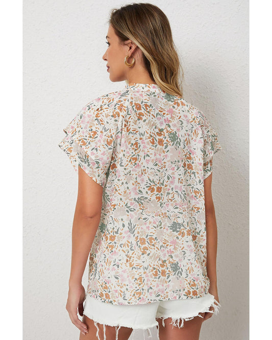 Azura Exchange Floral Mandarin Collar Top - L