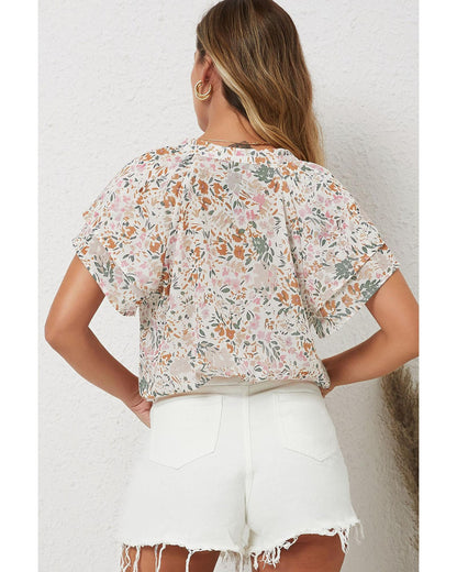 Azura Exchange Floral Mandarin Collar Top - M