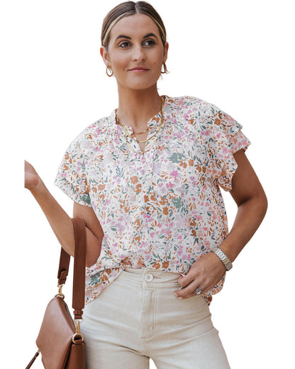 Azura Exchange Floral Mandarin Collar Top - M