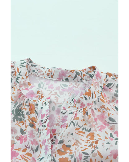 Azura Exchange Floral Mandarin Collar Top - M