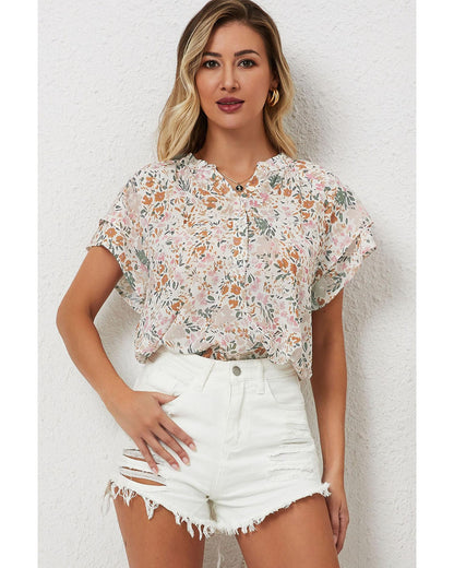 Azura Exchange Floral Mandarin Collar Top - M