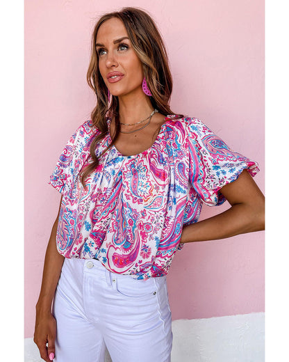 Azura Exchange Paisley Print Puff Sleeve Blouse - L