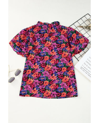 Azura Exchange Floral Print Puff Sleeve Blouse - M