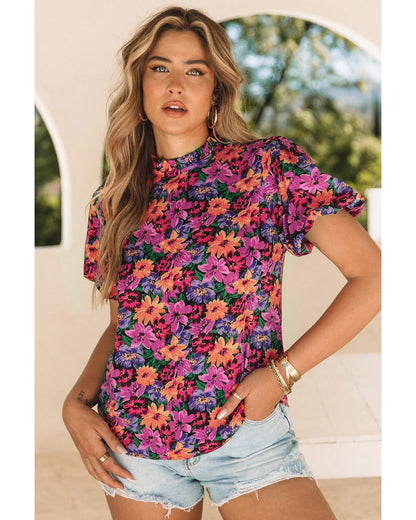 Azura Exchange Floral Print Puff Sleeve Blouse - M