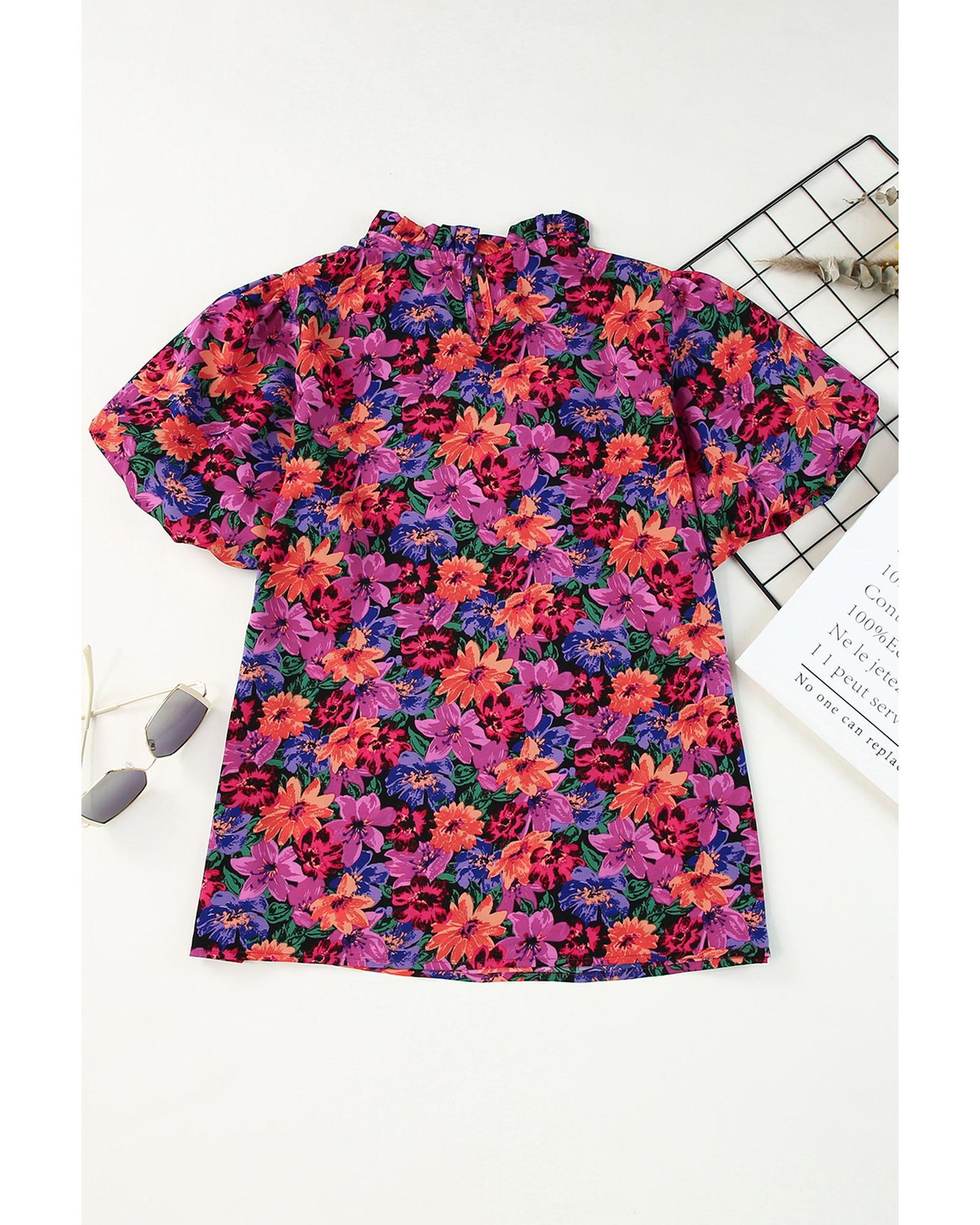 Azura Exchange Floral Print Puff Sleeve Blouse - XL