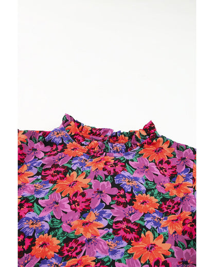 Azura Exchange Floral Print Puff Sleeve Blouse - XL