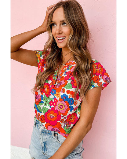 Azura Exchange Split Neck Floral Top - L