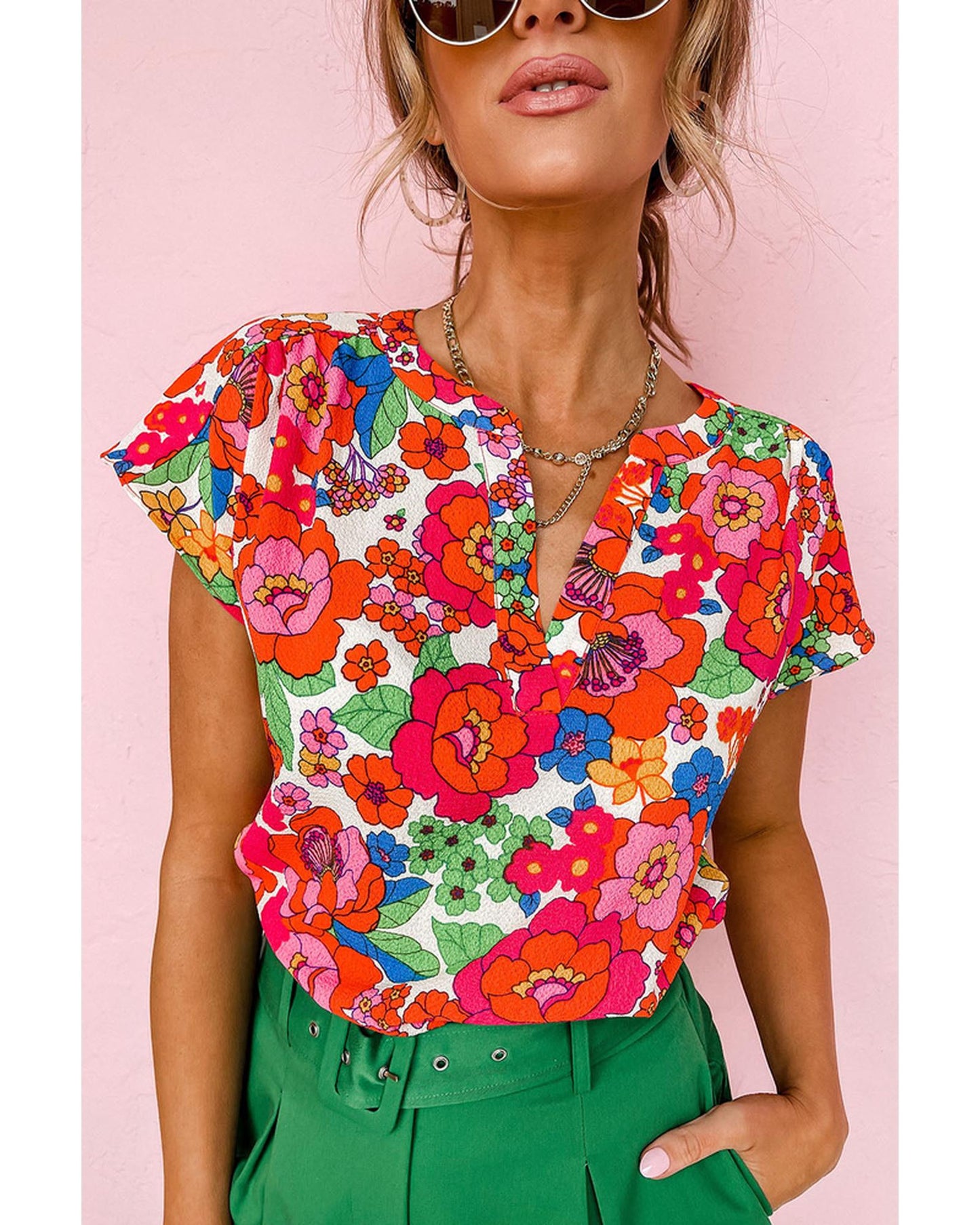 Azura Exchange Split Neck Floral Top - L