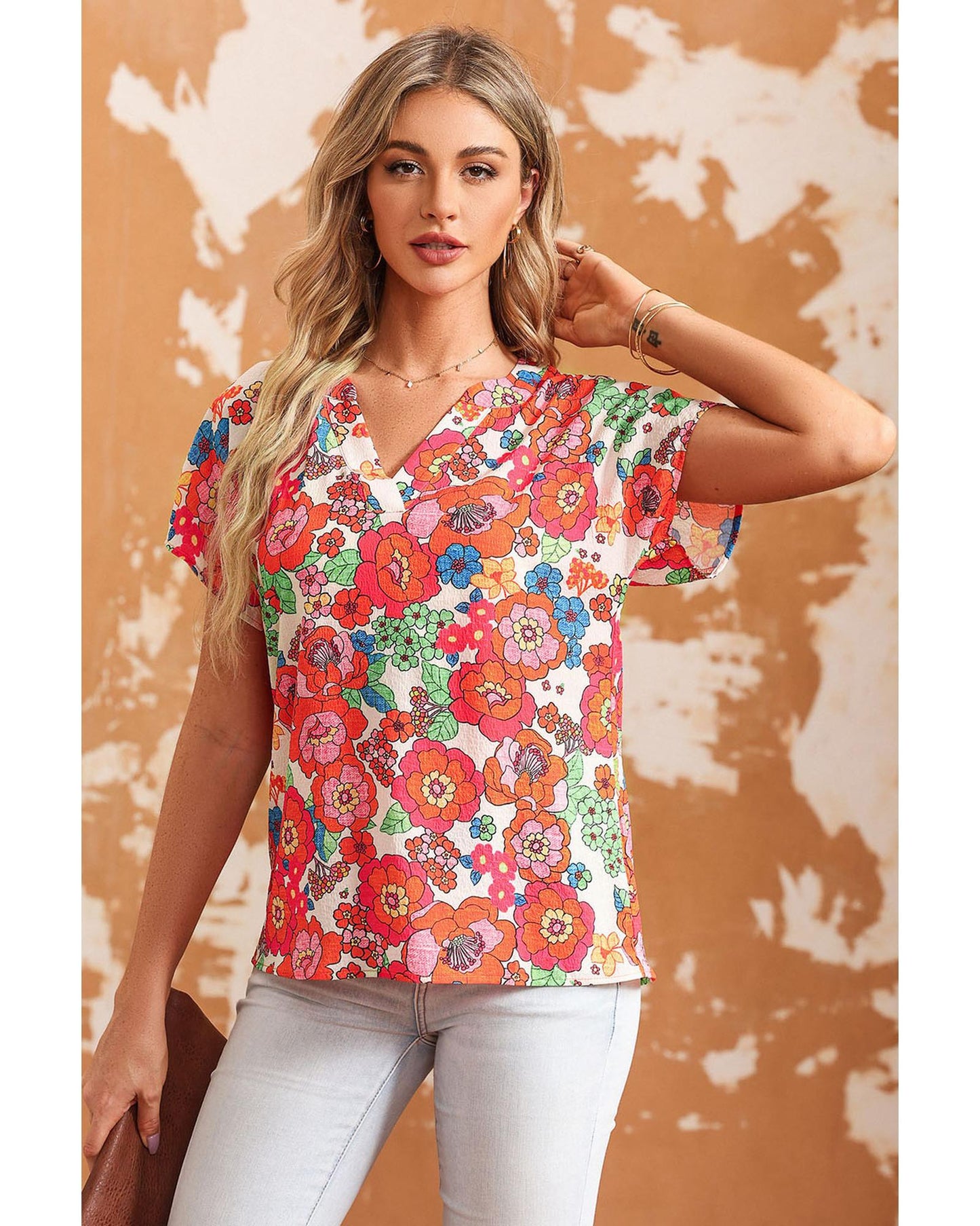 Azura Exchange Split Neck Floral Top - L