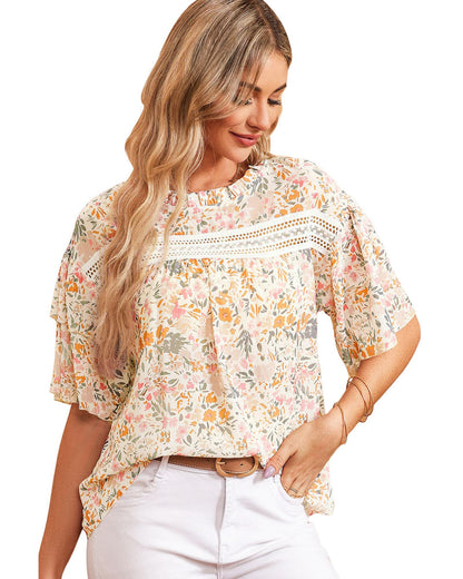 Azura Exchange Floral Print Wide Ruffle Sleeves Blouse - M