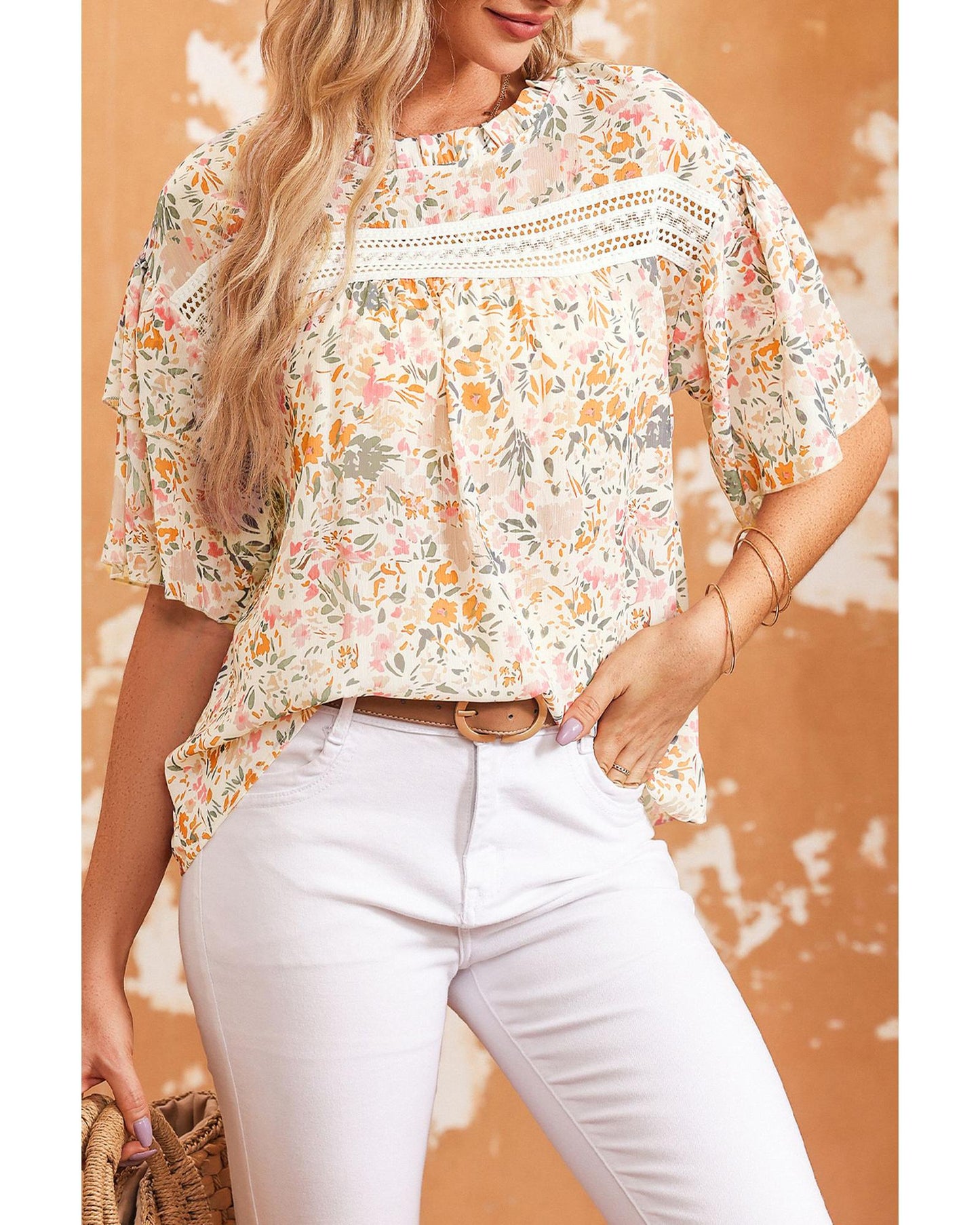 Azura Exchange Floral Print Wide Ruffle Sleeves Blouse - M