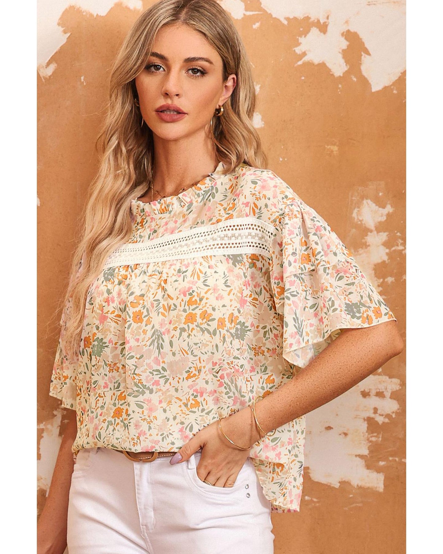 Azura Exchange Floral Print Wide Ruffle Sleeves Blouse - M