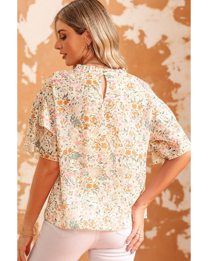 Azura Exchange Floral Print Wide Ruffle Sleeves Blouse - S