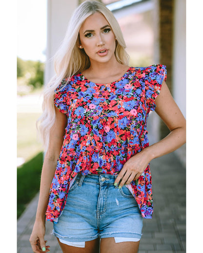 Azura Exchange Floral Print Ruffle Tiered Short Sleeve Babydoll Top - XL