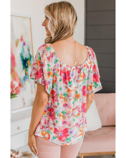 Azura Exchange Watercolor Floral Ruffle Sleeve Blouse - L