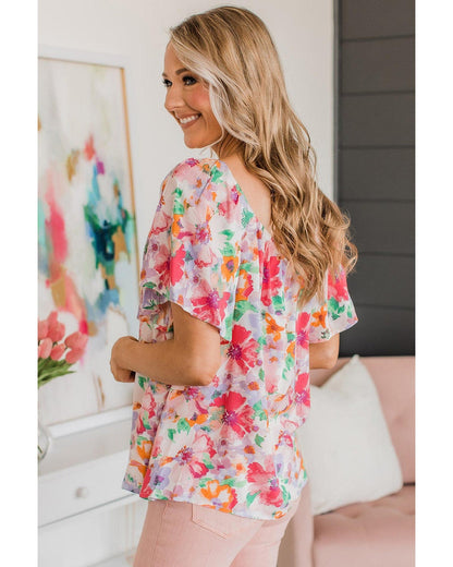 Azura Exchange Watercolor Floral Ruffle Sleeve Blouse - L