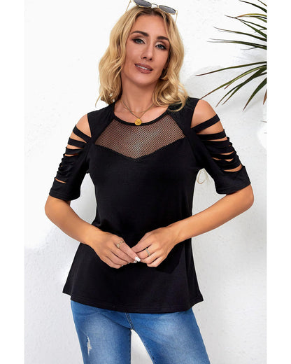 Azura Exchange Fishnet Splicing Cutout Shoulder Sleeve Top - M