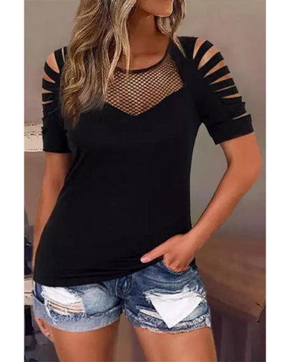 Azura Exchange Fishnet Splicing Cutout Shoulder Sleeve Top - M