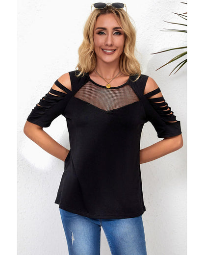 Azura Exchange Fishnet Splicing Cutout Shoulder Sleeve Top - S