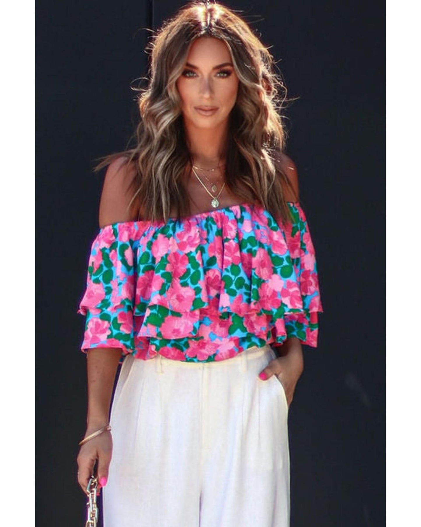 Azura Exchange Off-Shoulder Tiered Ruffle Blouse - M