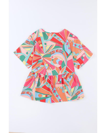 Azura Exchange Abstract Pattern Split V Neck Flowy Blouse - S