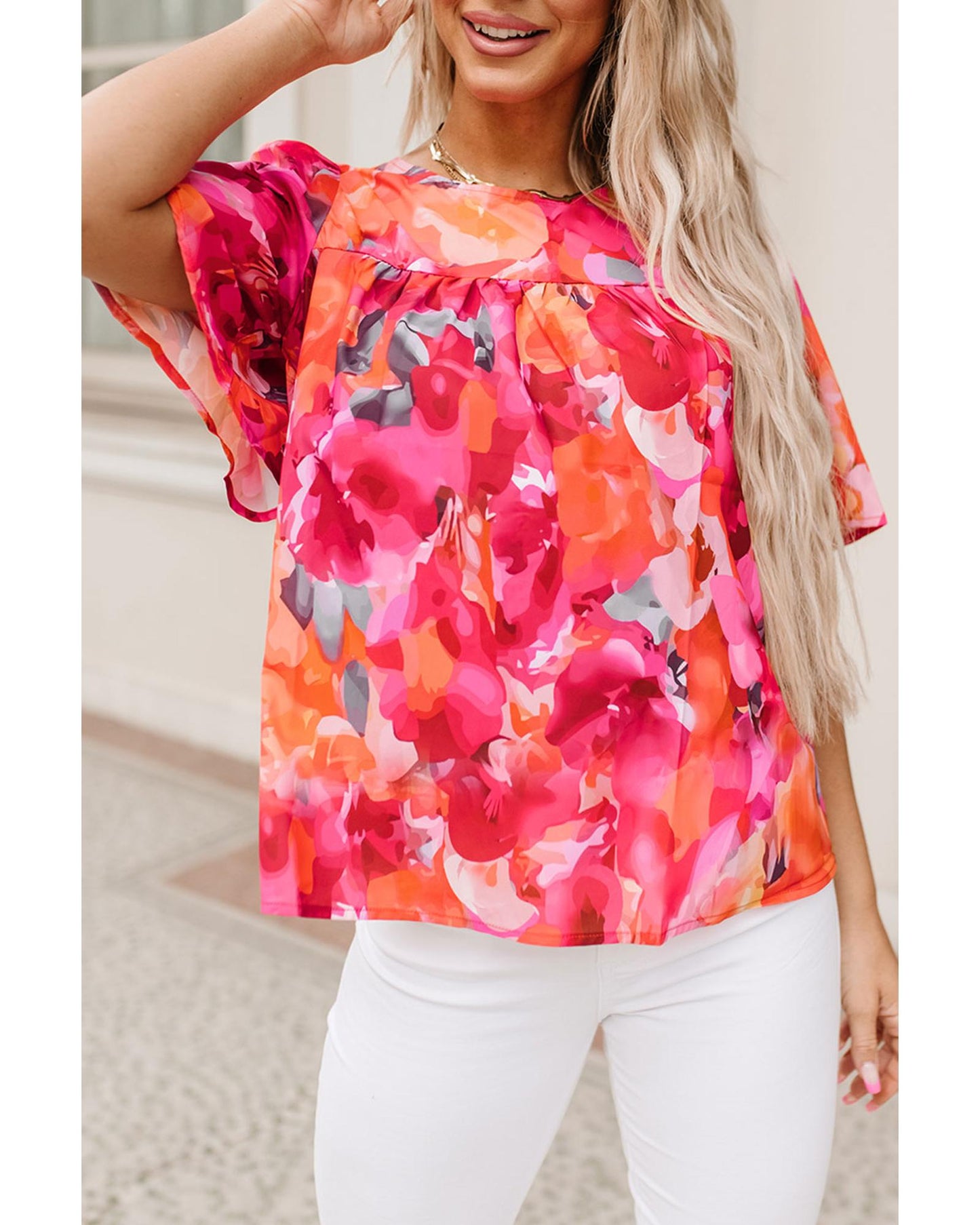 Azura Exchange Wide Sleeve Floral Print Blouse - L