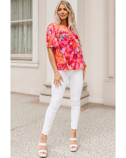 Azura Exchange Wide Sleeve Floral Print Blouse - L