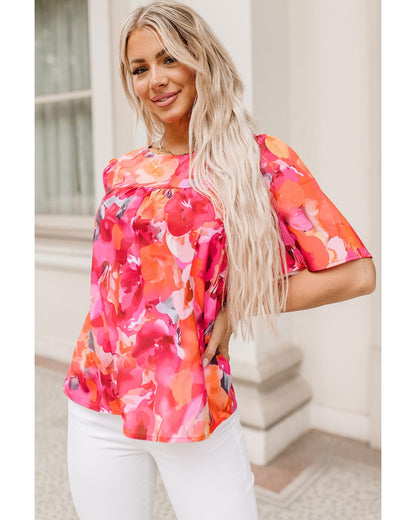 Azura Exchange Wide Sleeve Floral Print Blouse - M