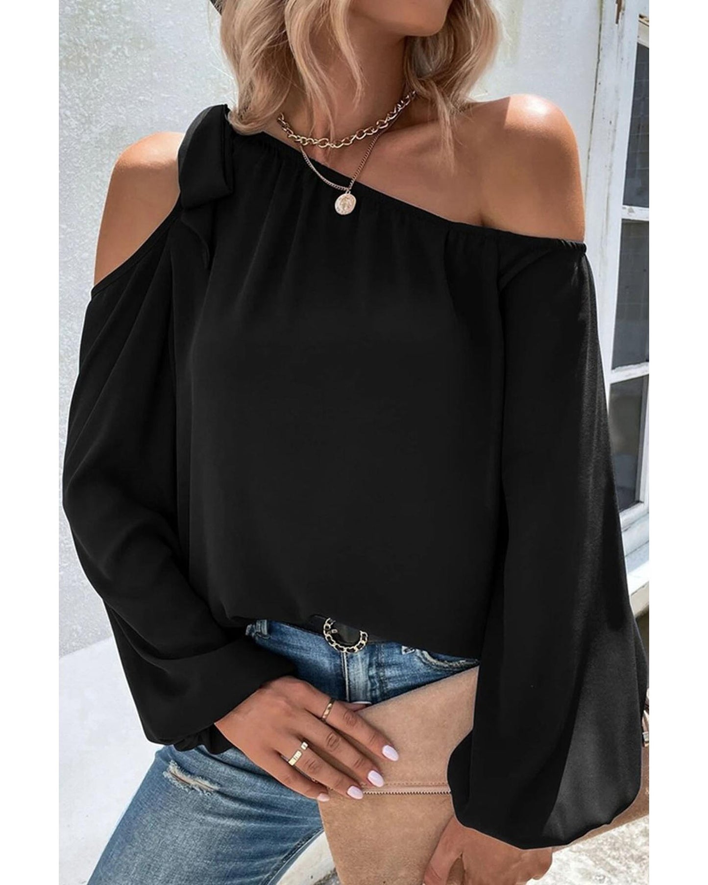 Azura Exchange Asymmetric Off Shoulder Blouse - L